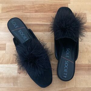 Sole Society feather suede leather mules slides flats smoking slippers